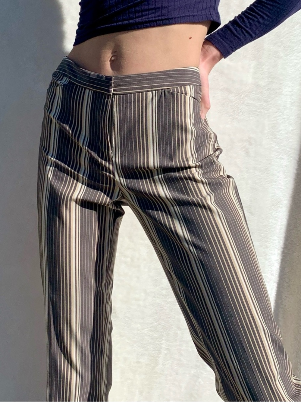 Rare Kenneth Cole New York Striped Trousers Size 2 Brown Beige Office Pants EUC